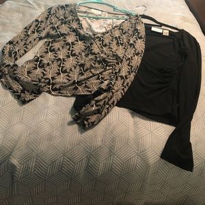 Two JS faux wrap career tops made in USA